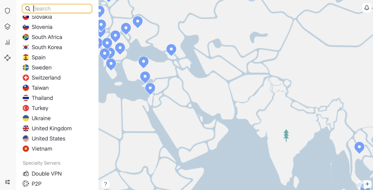 nordvpn ui on macOS