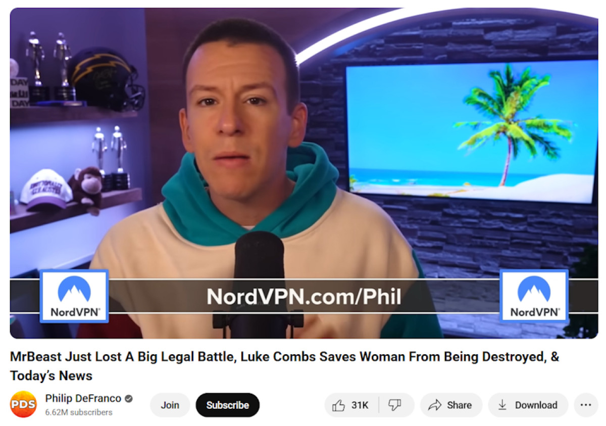 Philip DeFranco NordVPN promotion