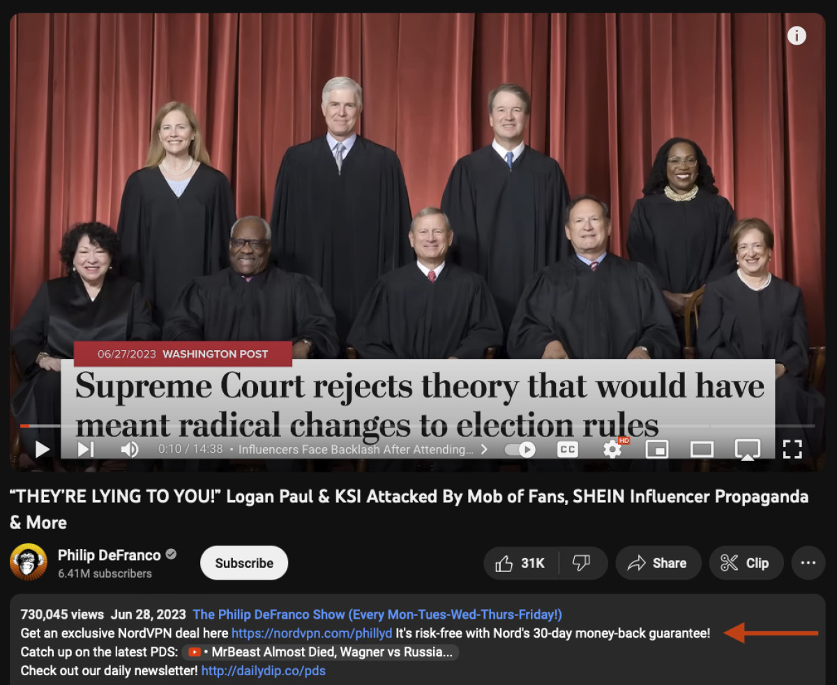 Philip DeFranco youtube channel with nordvpn's discount coupon