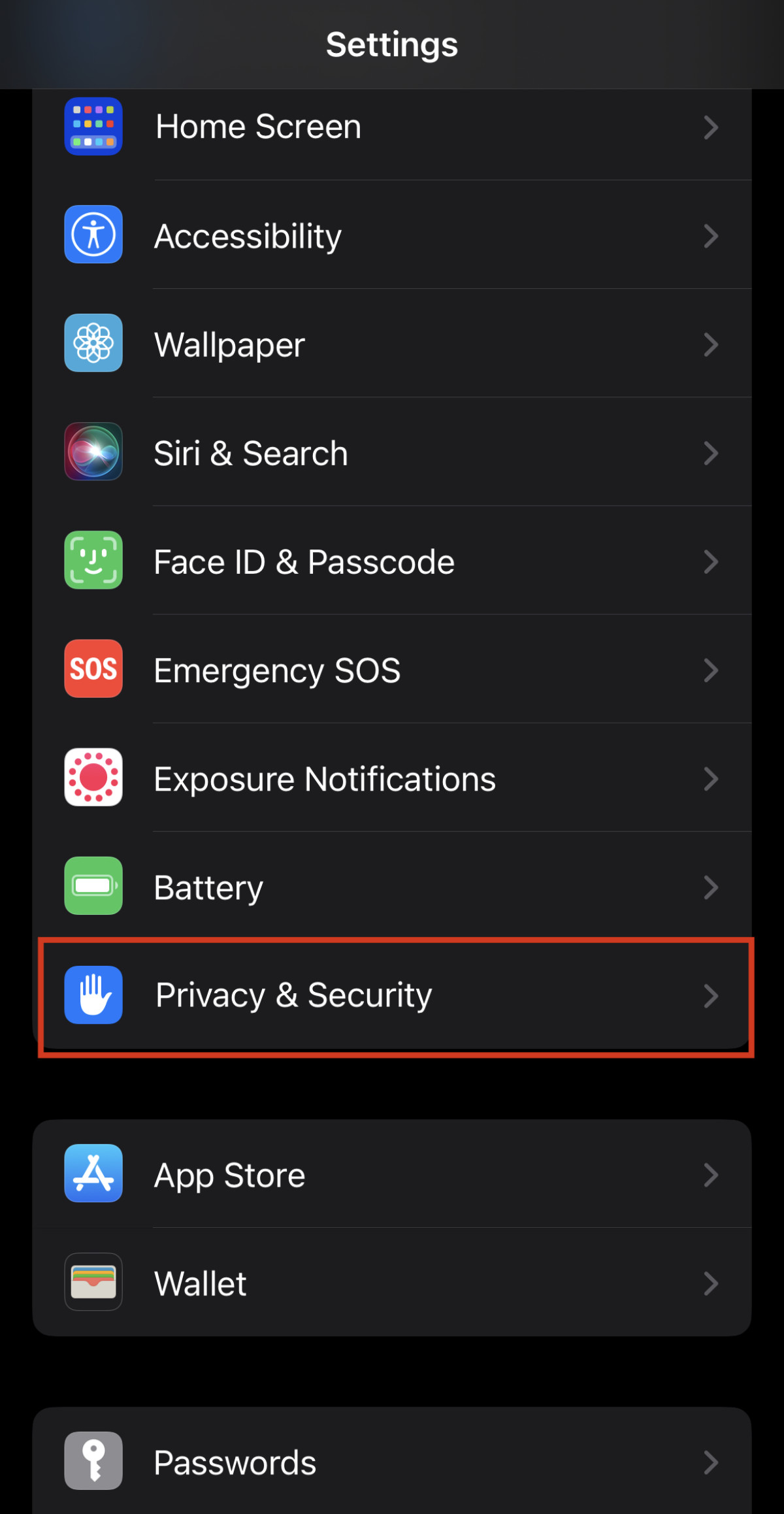 Privacy settings on iPhone