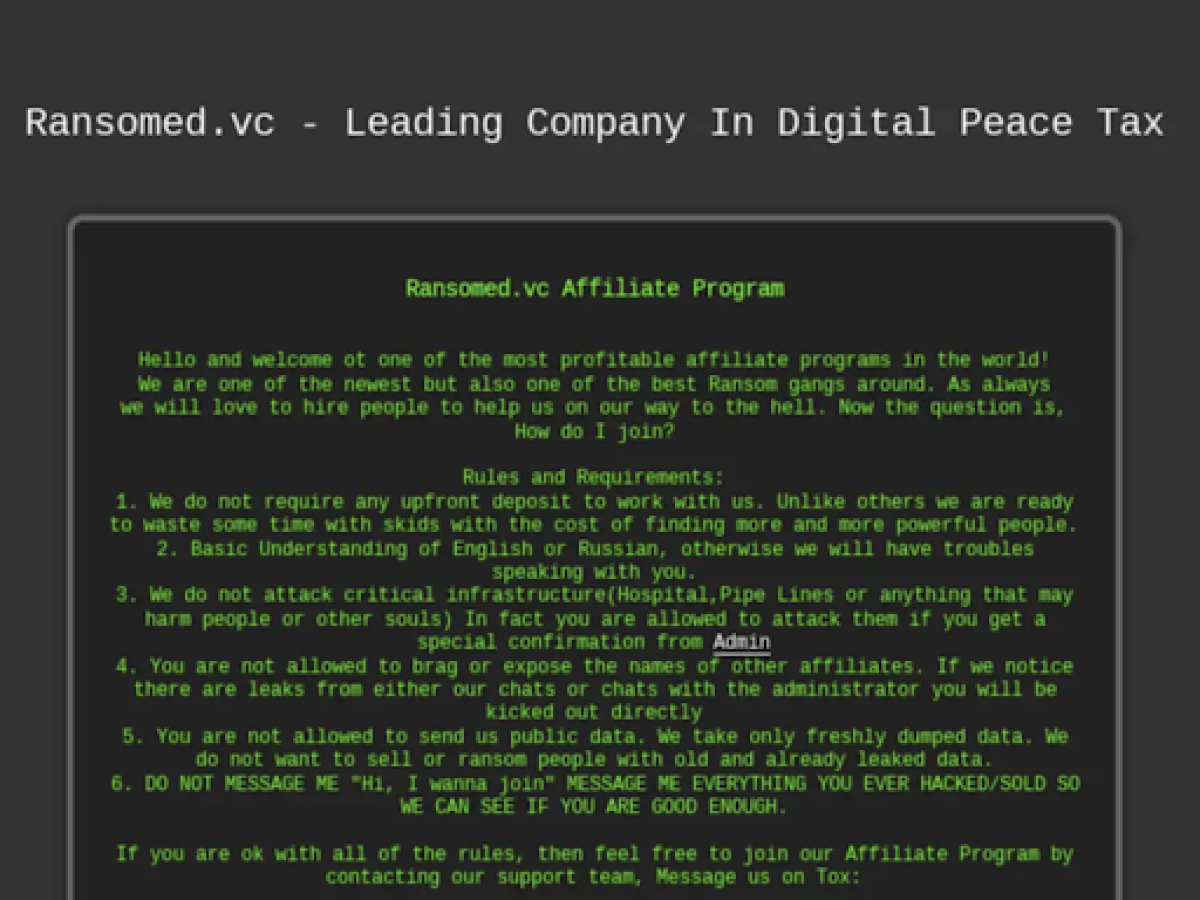 Ransomed affiliate recruitment page