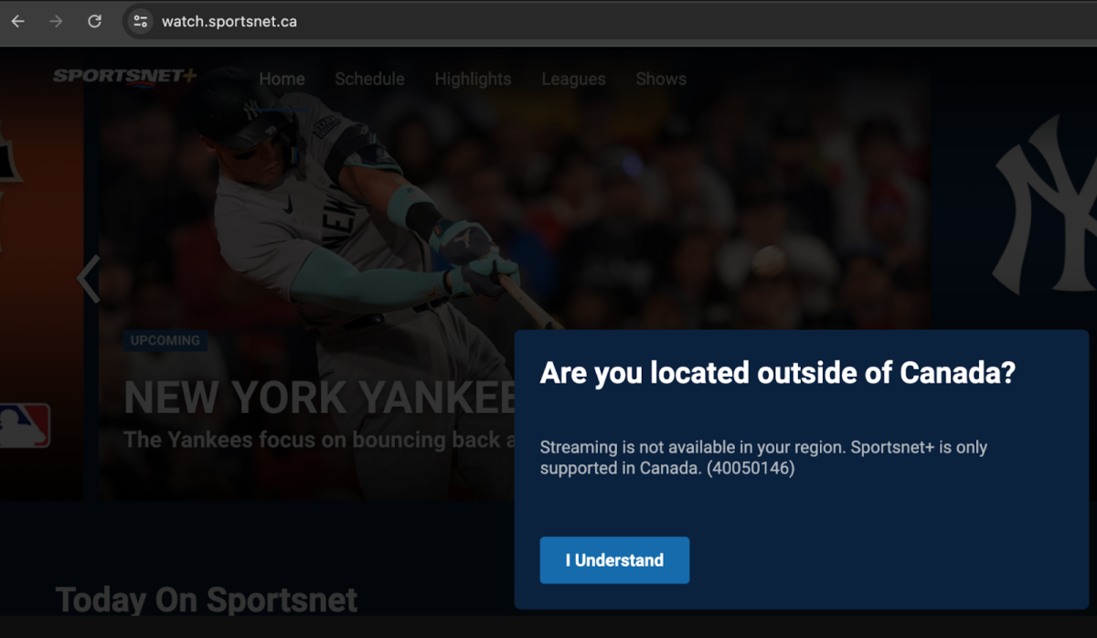Sportsnet regional error message