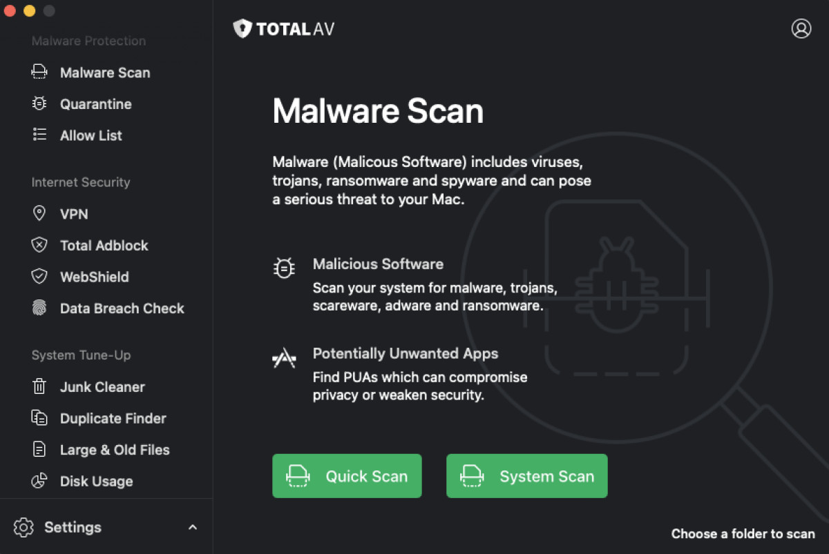 TotalAV types of scans