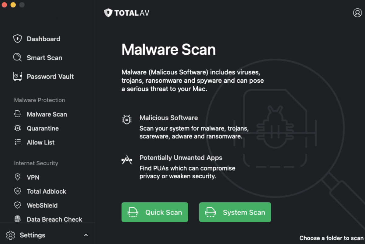 Types of scans in TotalAV