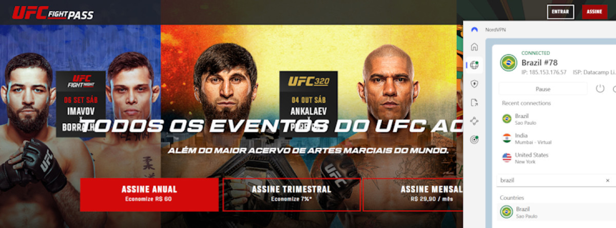 UFC fight pass with NordVPN