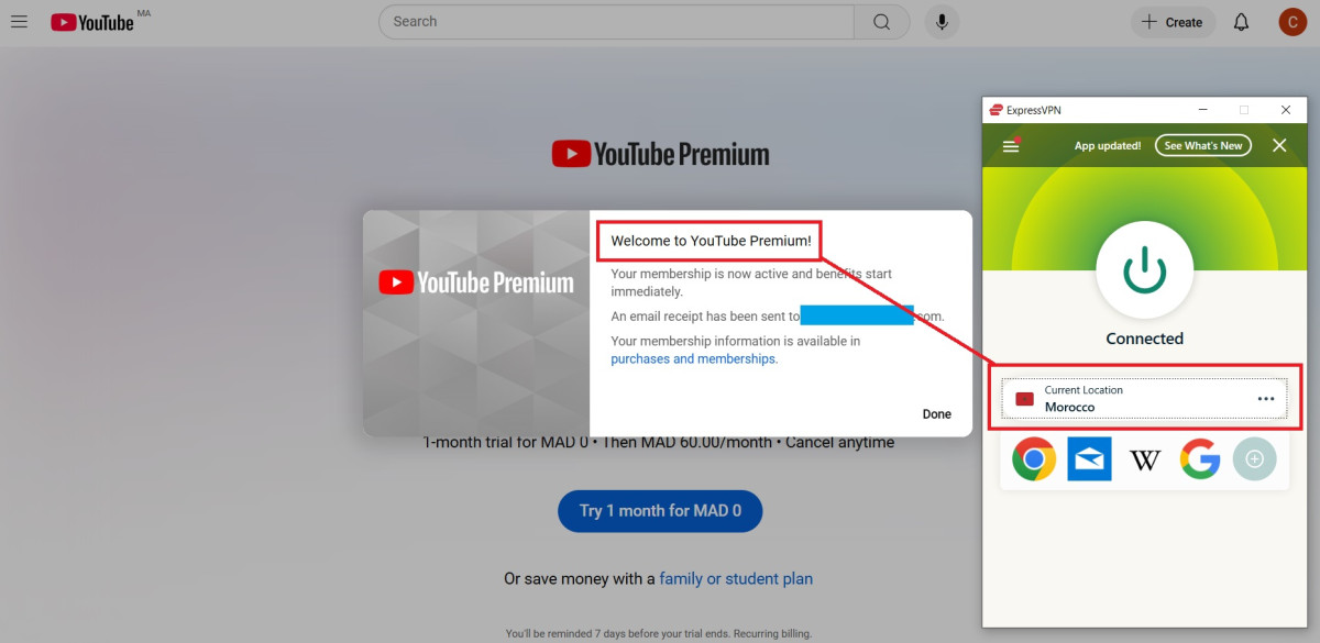 YouTube Premium with a VPN in Morocco