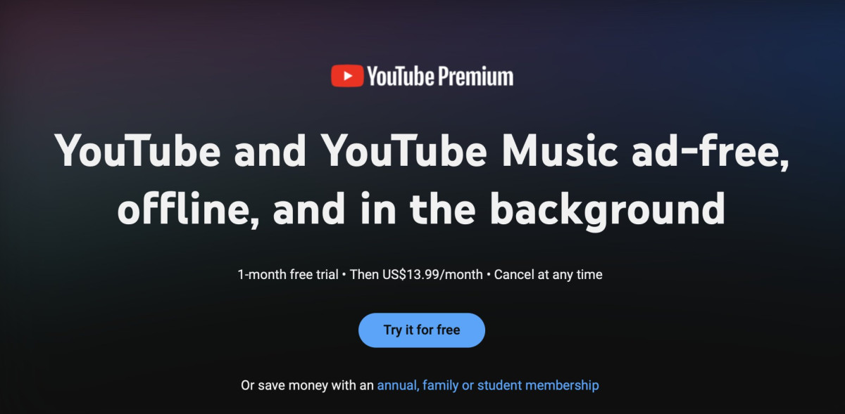 youtube's premium main page