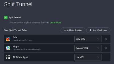 PIA VPN split tunneling