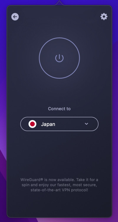 CyberGhost MacOS menu bar version