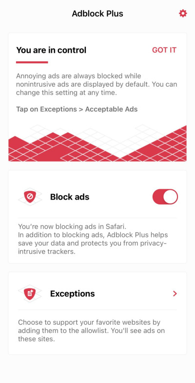 Adblock plus's user interface on iOS