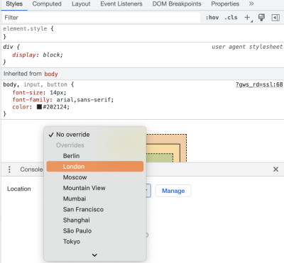 Changing location sensors in Google Chrome