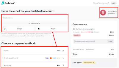 Surfshark checkout