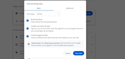 clearing browser data and cookies
