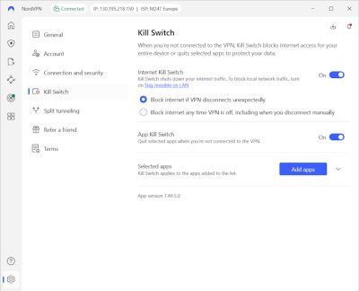 NordVPN kill switch feature