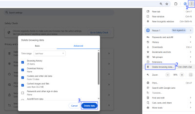 Delete browsing data on Chrome