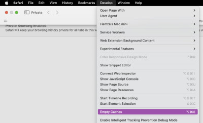 Deleting cache on Safari