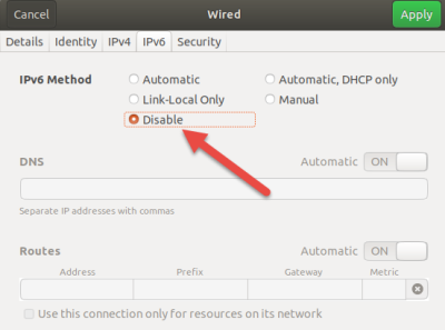 disable ipv6 on device