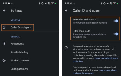 Enable caller ID and spam ID filtering on Android