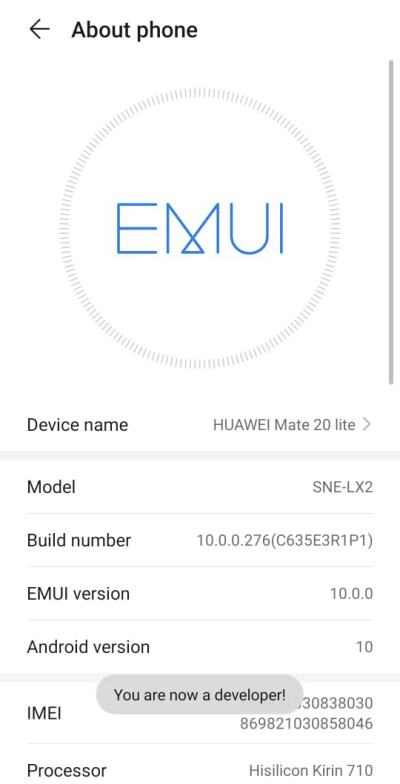 Developer mode on Android