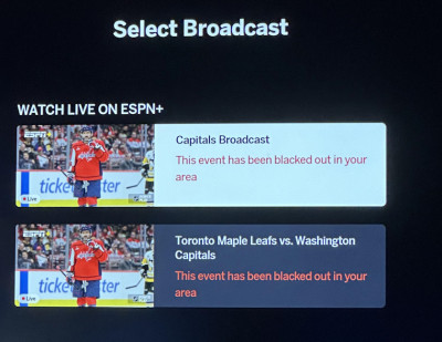 ESPN+ blackout message