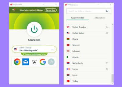 ExpressVPN connected to the US server