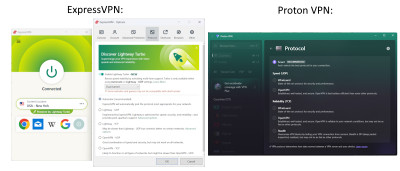 ExpressVPN's and Proton VPN's tunneling protocols