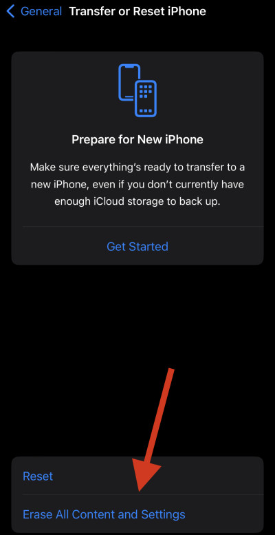 Factory reset on iPhone