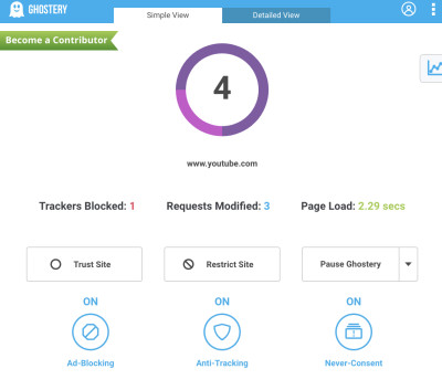 Ghostery ad-blocker on google chrome