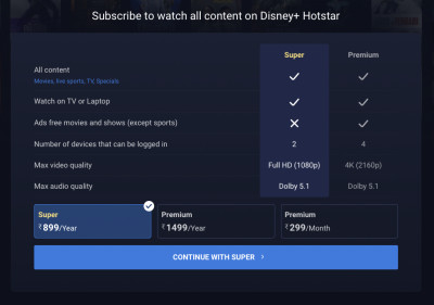 Hotstar india prices