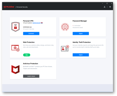 mcafee antivirus app dashboard