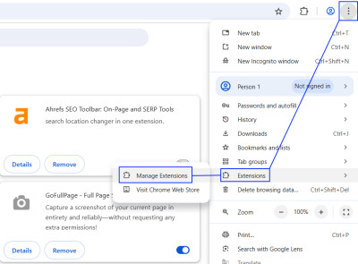 Manage extensions on browser