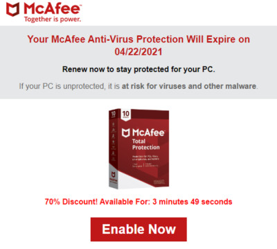Example of fake McAfee pop-up