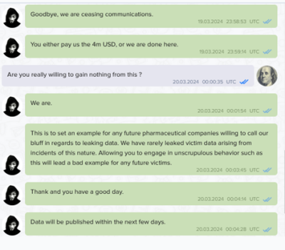 A message thread posted on LockBit’s site.