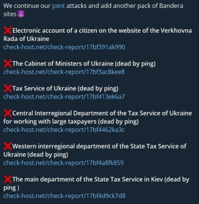 a tweet by no name listing the sites they have attacked
