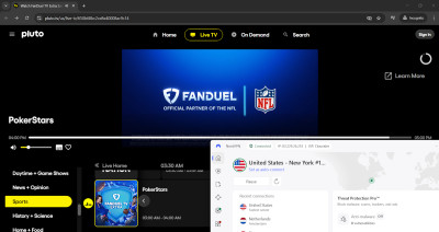 Pluto TV accessed with NordVPN