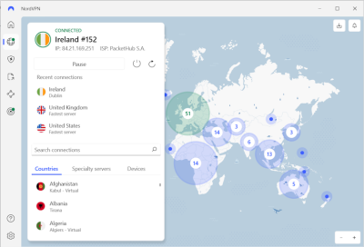NordVPN connected to Ireland