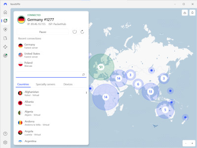 NordVPN connected to Germany