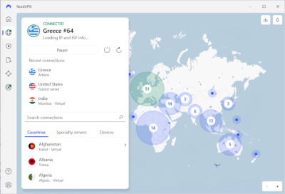 NordVPN connected to Greece