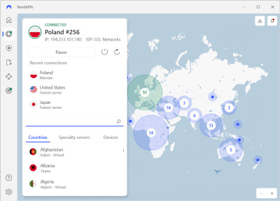 NordVPN connected to Poland