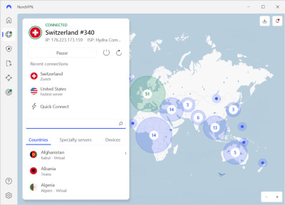 NordVPN connected to a server