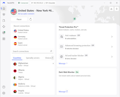 Connected to a US server with NordVPN