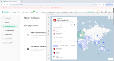 Trading securely with NordVPN on KuCoin