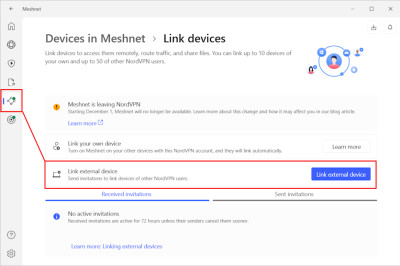 Link external device Meshnet option