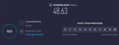 NordVPN speed test in USA