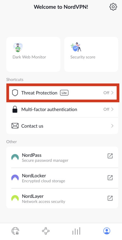 NordVPN Threat protection app on ios