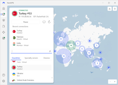 NordVPN connected to Turkey