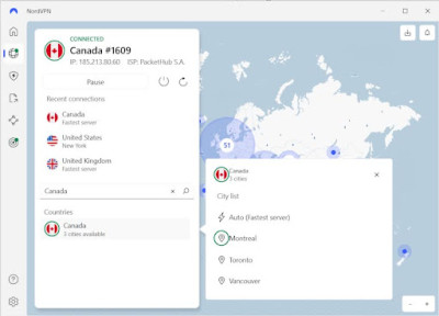 NordVPN's server locations in Canada to watch CBC