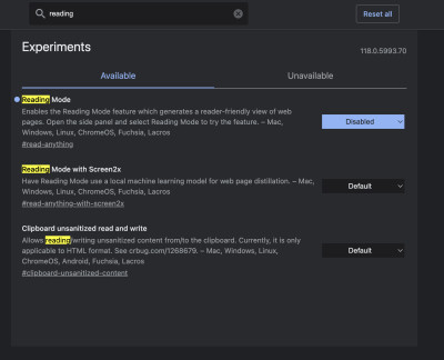 Reading mode in Chrome