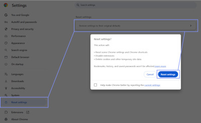 Reset Chrome browser settings