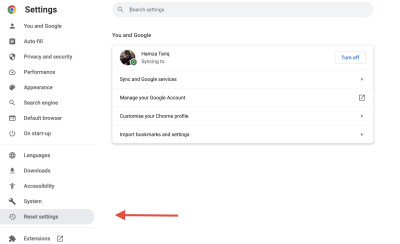 Resetting browser settings